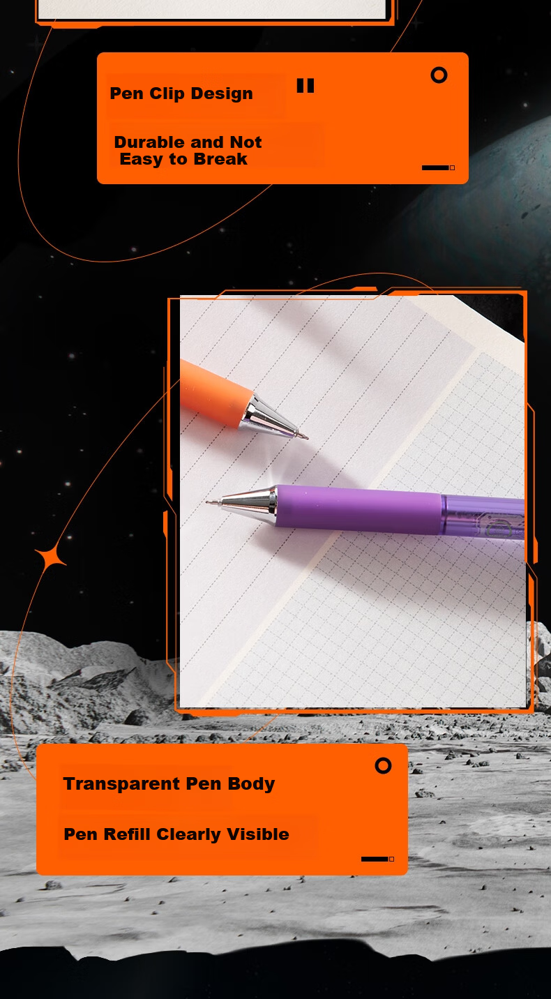 Deli Cyberpunk Click Gel Pen 0.5mm Dual Ballpoint ST Tip Quick-Dry Low Center of Gravity Design Black 3pcs/Box SA415 10