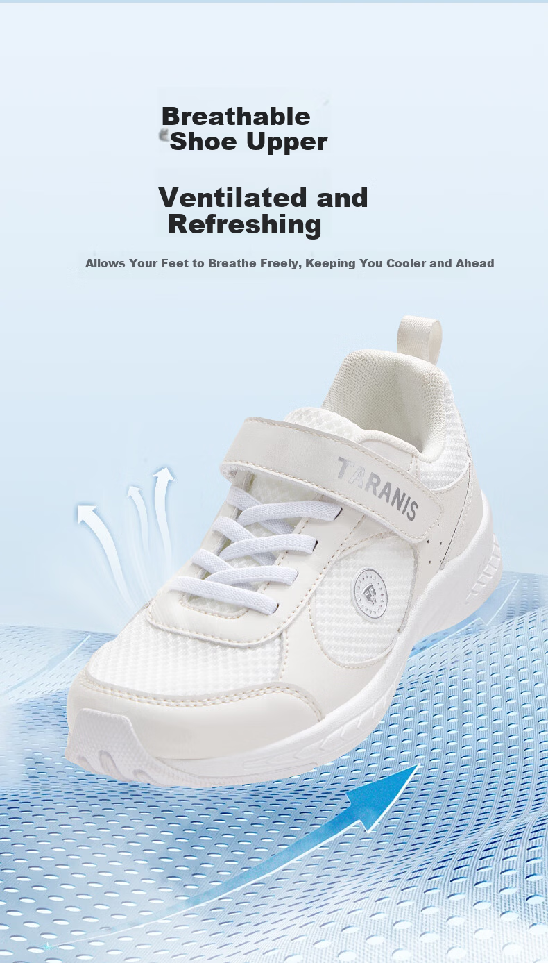 TARANIS Spring Summer Kids Sports Shoes Boys Girls School Training Breathable Lightweight Cushioning Running White Sneakers Size 36 5