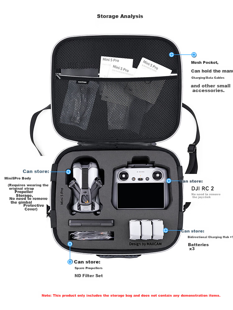 MAXCAM Carrying Case Shoulder Bag Portable Travel Bag Protective Hard Shell for DJI Mini 5 Pro Accessories Waterproof Shockproof Dustproof 3