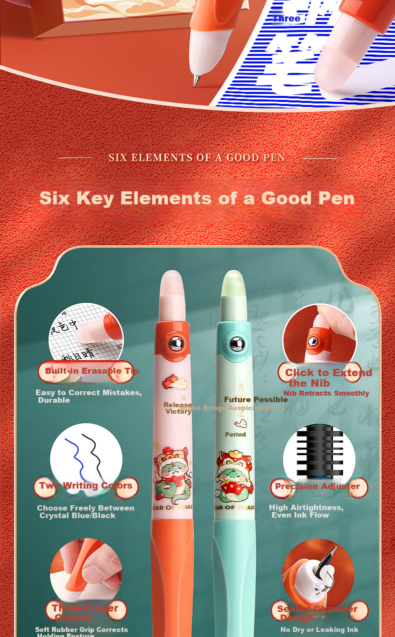 Kaba Bear Erasable Pen Retractable Blue Heat Erasable Correct Posture Ink Cartridge Pen for 3rd to 6th Grade Elementary Students Cute Pet Partner 1