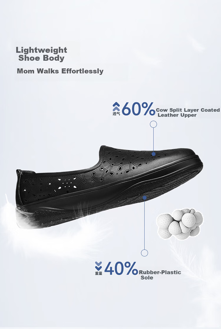 Zulijian Elderly Shoes Spring Summer New Breathable Leather Slip-On Soft Sole Soft Surface Fashion Middle-Aged and Elderly Women's Shoes 2