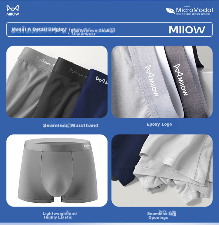 Miiow Men’s Modal Boxer Briefs 10A Mulberry Silk Antibacterial Loose Large Size Four-Point Underwear 5