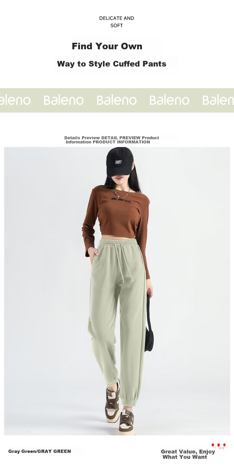 Baleno Heavyweight Elastic Cuff Pants for Women 2026 Spring Autumn New Sports Commuter Loose Casual Jogger Sweatpants 13