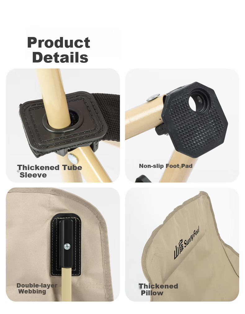 Shanfei Nest Moon Chair Outdoor Folding Chair with Widened Armrests Portable Recliner Picnic Stool Nap Fishing Chair Khaki 16