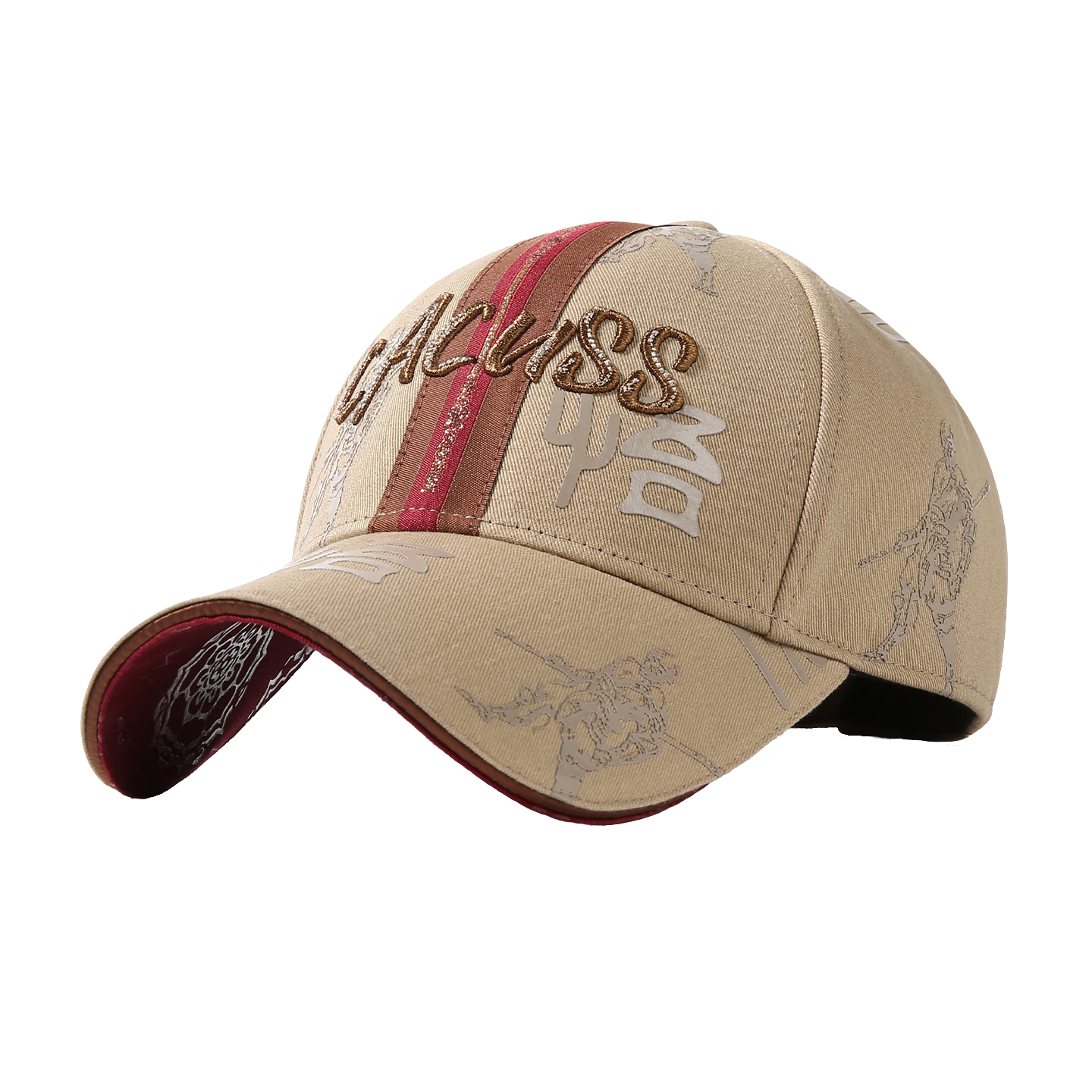 CACUSS Men's Luxury 3D Embroidered Baseball Cap Large Head Circumference National Trend Duckbill Sun Hat Khaki