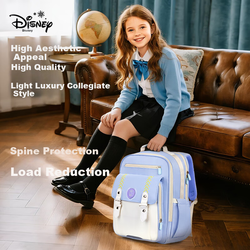 Disney Primary School Backpack for Grades 3-6, Children's Ergonomic Large Capacity Anti-Sagging Pressure-Relief Bag Frozen Design