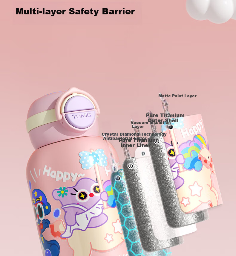 TOMIC Pure Titanium Kids Insulated Water Bottle Student Portable Straw Cup for Children Kindergarten School Use Birthday Gift 18
