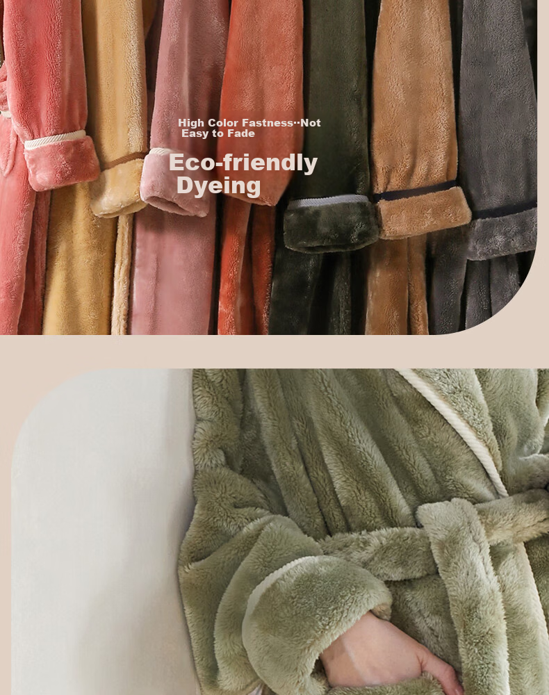 FENTENG Autumn Winter New Thickened Flannel Couple's Long Coral Fleece Bathrobe Men's Pajamas Homewear 11
