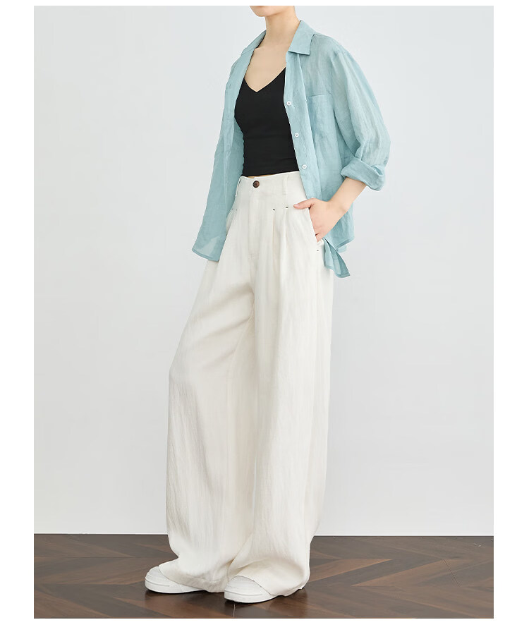 FAESSLIN Urban Old Money Style White Linen Summer Slim Wide-Leg Casual Pants for Women 22