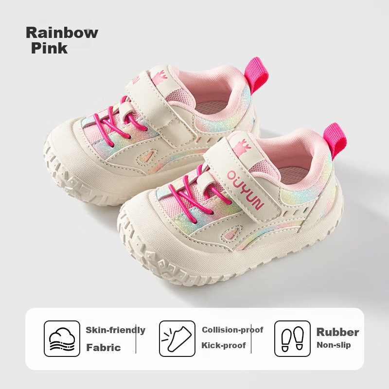 OUYUN Infant Toddler Walking Shoes Summer Baby Boys Girls Anti-Collision Soft Sole Non-Slip Shoes Rainbow Pink Size 17