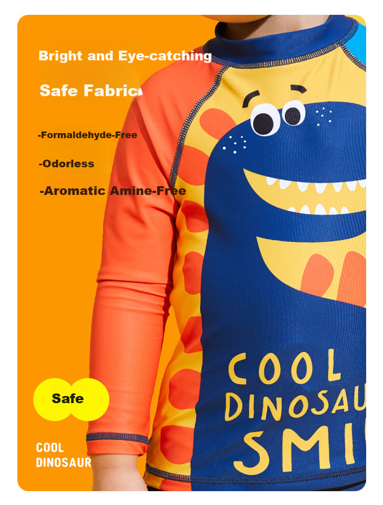 Sulang UPF50+ Sunscreen | 20% Spandex High Elastic Long Sleeve Shorts Boys Children's Swimsuit Dinosaur Walk 140 4