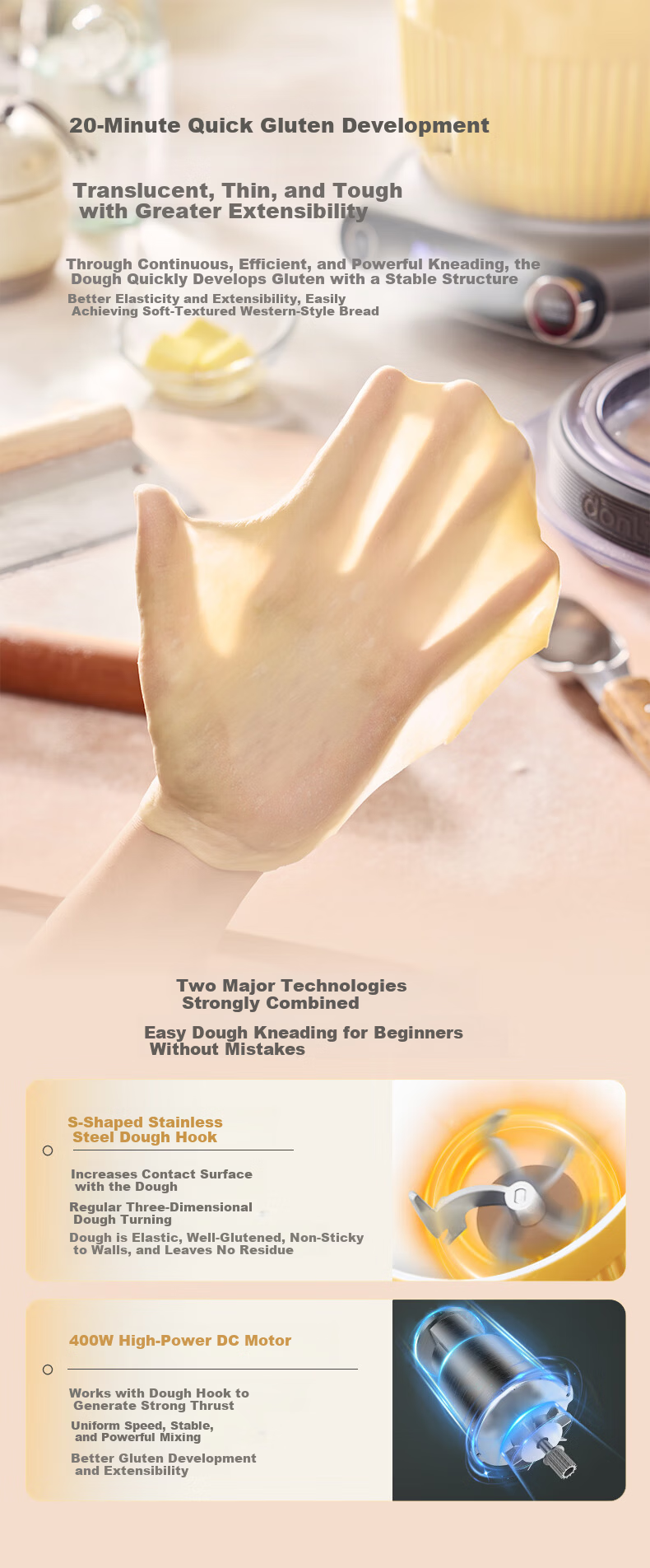 Donlim Multifunctional Kitchen Machine Glass Model Home Dough Maker Fully Automatic Dough Kneading and Meat Grinding Machine Kneading Stuffing Fermentation Beating DL-1350 11
