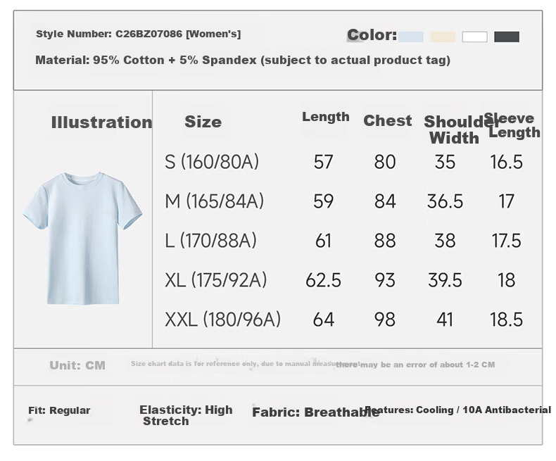 CAMEL Women's Ice Cooling Short Sleeve T-Shirt 10A Antibacterial Breathable Crew Neck Top C26BZ0L7086 Boundless White S 11
