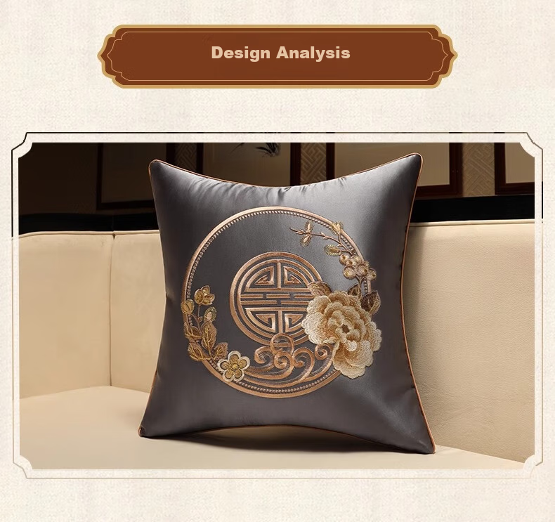 Huamanshengting Car Seat Cushion Pillow, New Chinese-Style Throw Pillow, Sofa Backrest, Bed Backrest, Waist Support, Huahuanrong Yanshui, 50*50cm 2