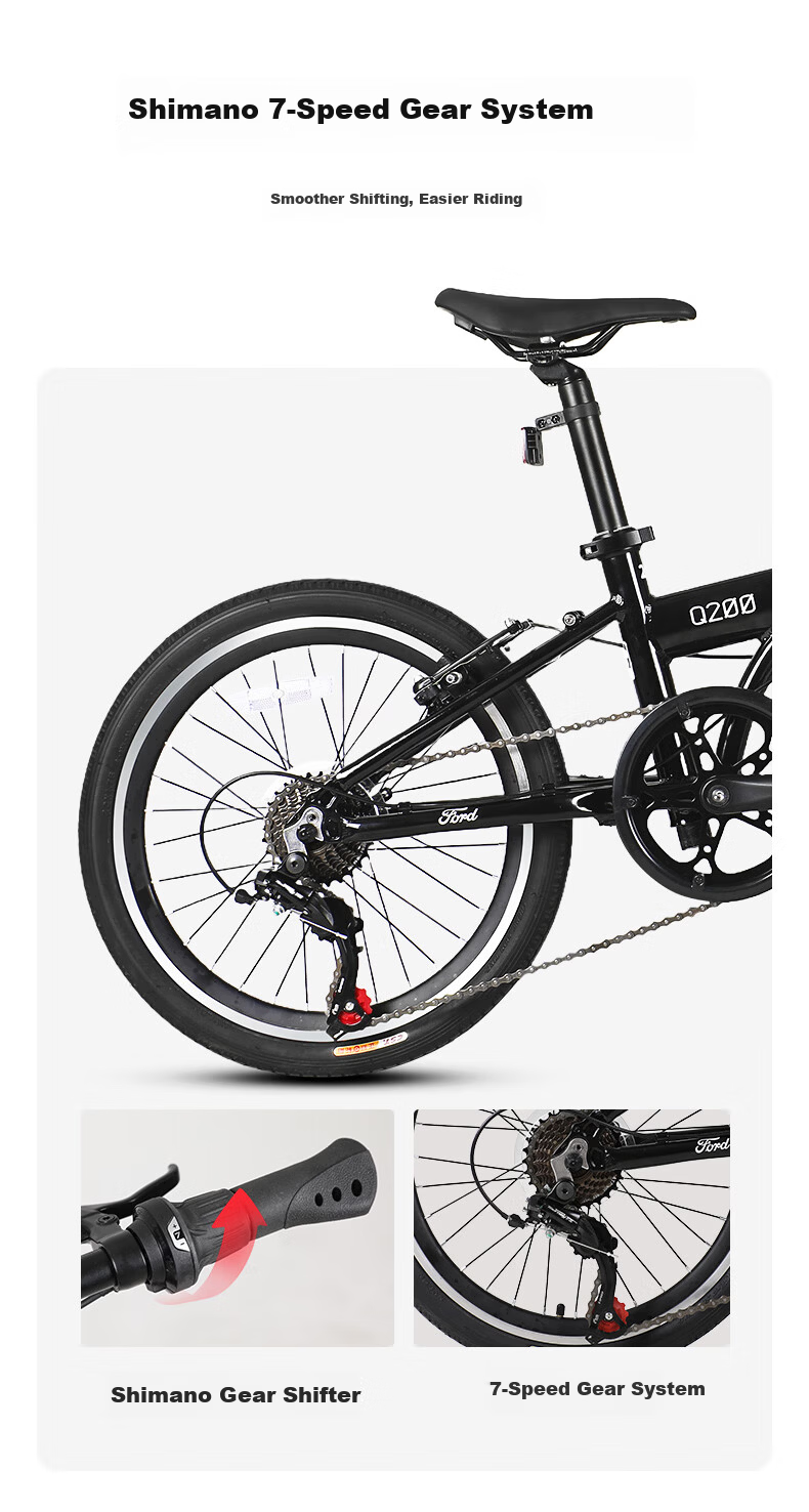 Ford Folding Bicycle Adult Student Unisex 20-inch 7-Speed Aluminum Alloy Commuter Bike Q200 Brown 3