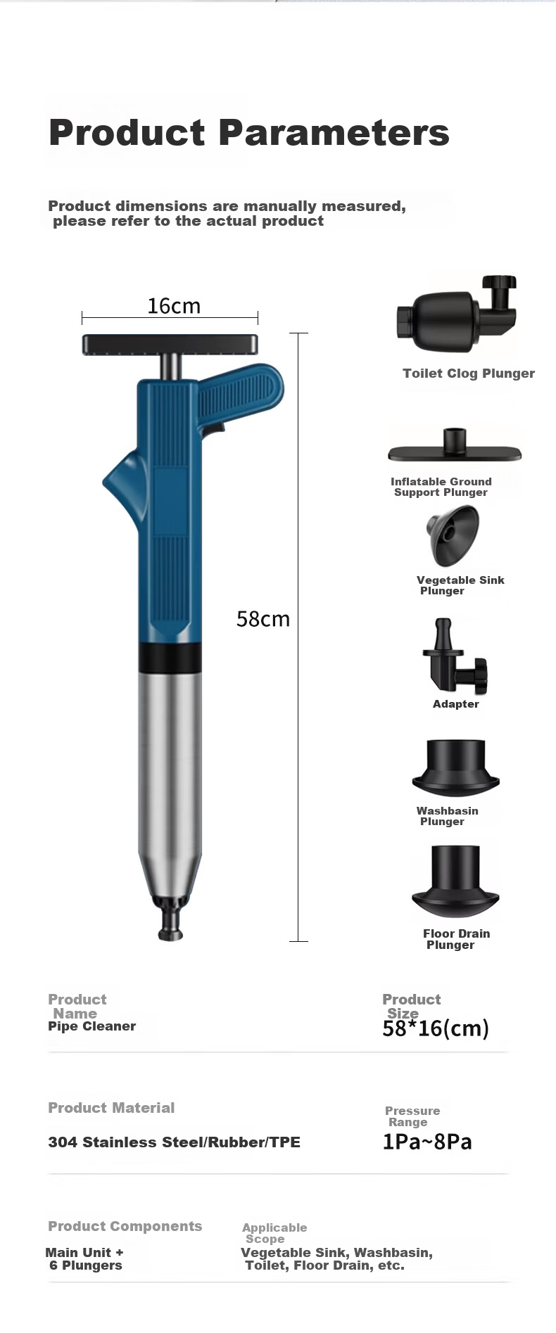 KUMBAZZ Toilet Plunger, High-Pressure Drain Cleaner, Toilet Blockage Remover, Toilet Plunger 18