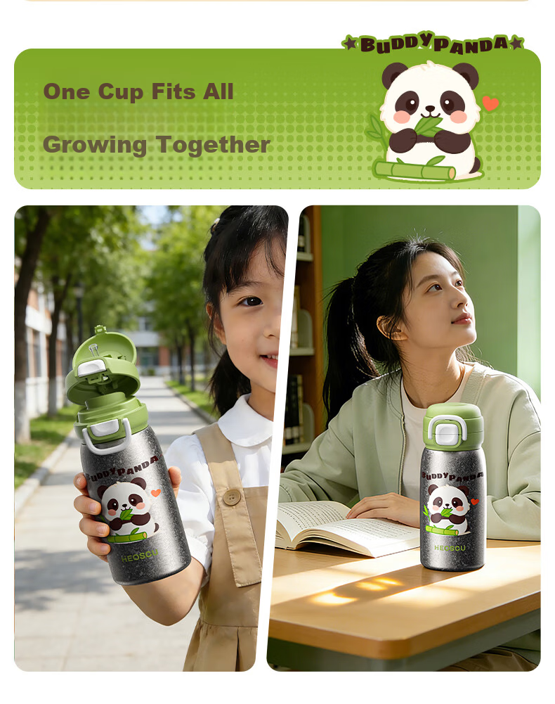 HEOSCU Children's Titanium Insulated Straw Water Bottle for Boys and Girls, Primary School Titanium Water Flask, Kindergarten Dual-Use 12