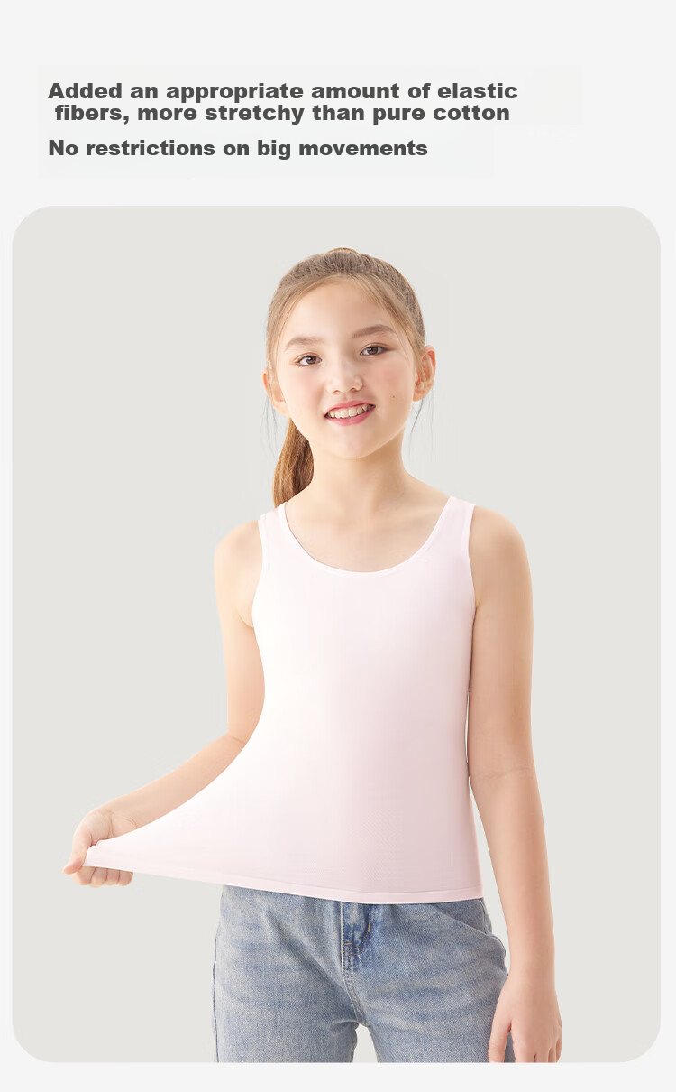 Jiusuiban Children's Vest Girls' Four-Season A-Class Antibacterial Wide Shoulder Base Shirt Student School Uniform Anti-Exposure Mid-Length Underwear 5