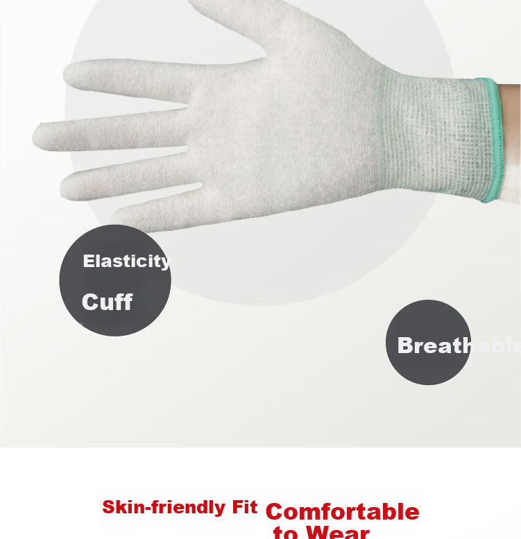 Mitz Anti-Static Gloves Carbon Fiber Palm Coated Winter PU Coated Lightweight Dust-Free Breathable Non-Slip Assembly Electronic Factory Labor Protection Gloves Gray Size L (10 Pairs/Pack) 6