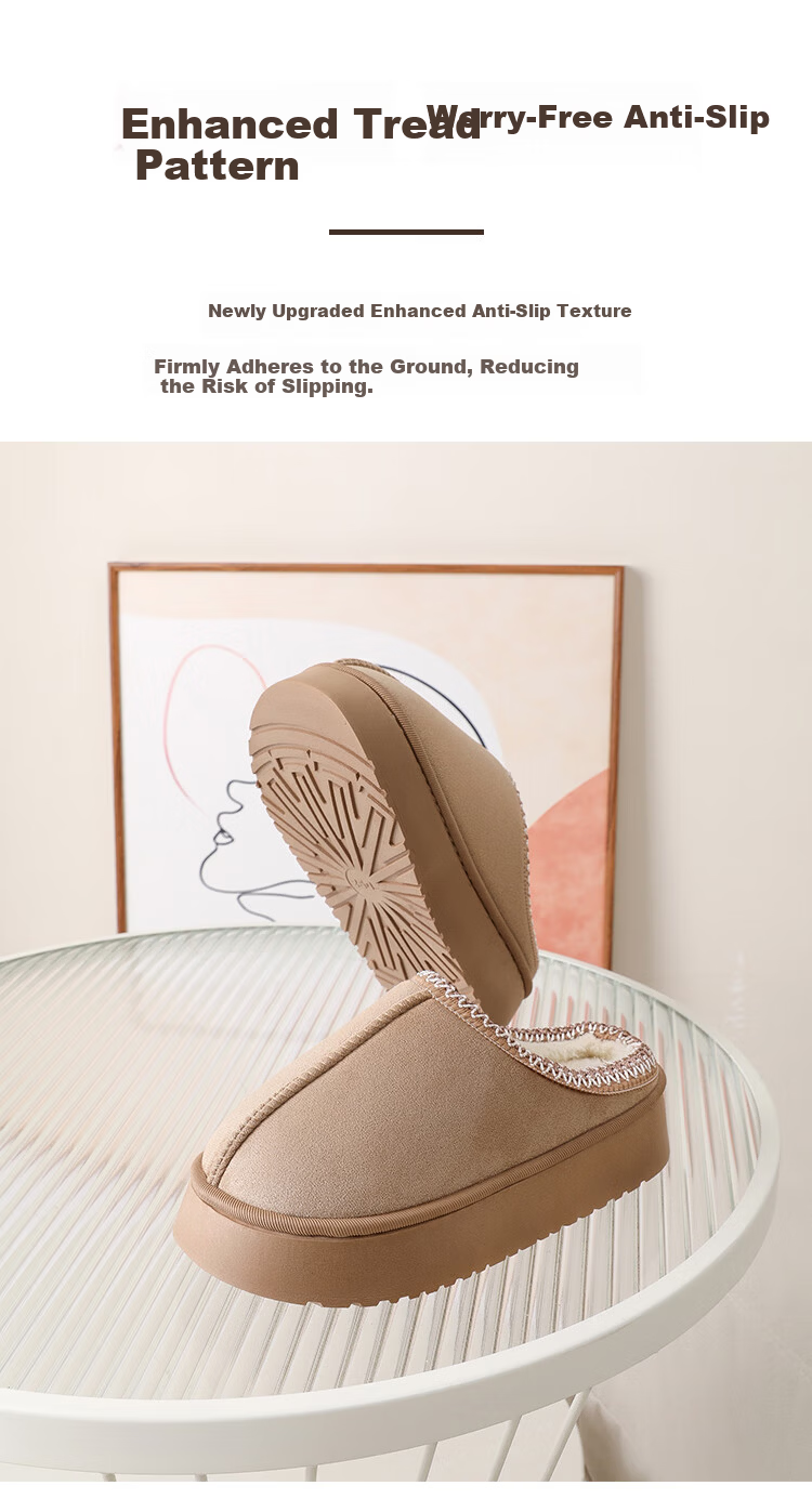 LangSha Autumn Winter New Thick Sole Height Increasing Warm Cotton Slippers for Women Indoor and Outdoor Non-Slip Cotton Slippers Off-White 38-39 4