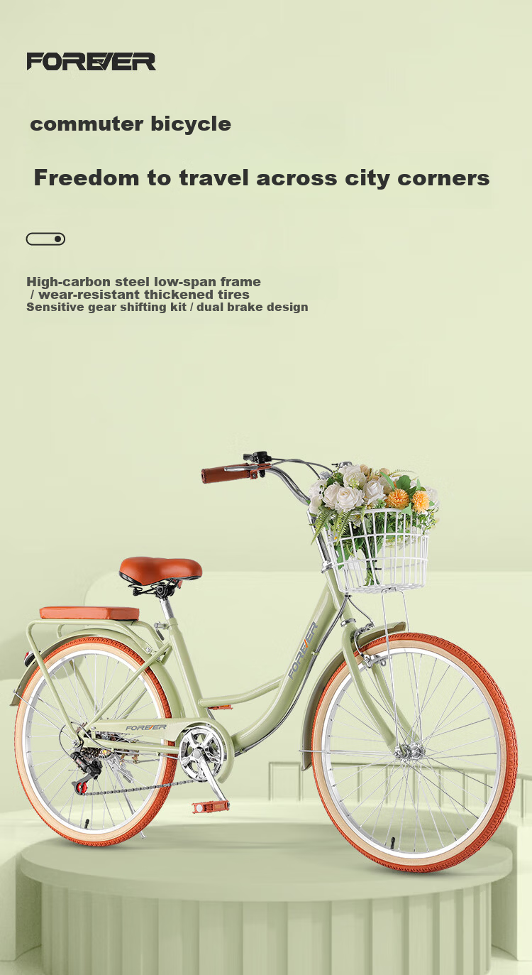 FOREVER City Bicycle Single Speed 24-inch Unisex Adult Youth Student Urban Casual Bike Pearl White 2