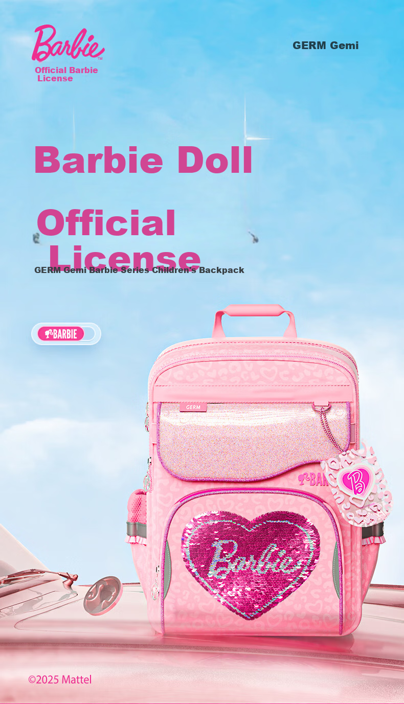 Germ Barbie Backpack for Elementary School Girls Grades 1-6 Lightweight Large Capacity Pink Ergonomic School Bag 1