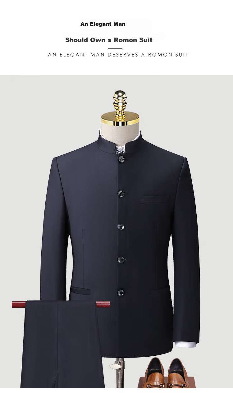 ROMON Zhongshan Suit Men's Wedding Tuxedo Stand Collar Dad Outfit New Chinese Style Groom Engagement Chinese Style Suit 1
