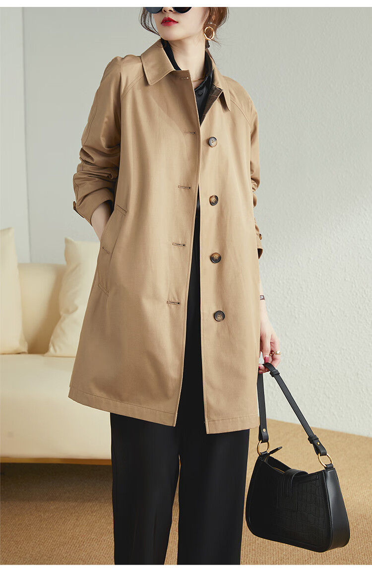 AOTUN British Style Women's Mid-Length Trench Coat Korean Version Slim Straight Jacket AT2359 Navy XXL 12