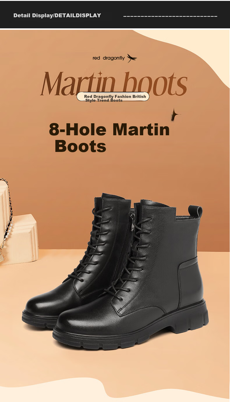 Red Dragonfly Women's Mid-Calf Boots Fashion Thick Sole Height Increasing Ankle Boots Short Martin Boots British Style Leather Boots WTC331611 8