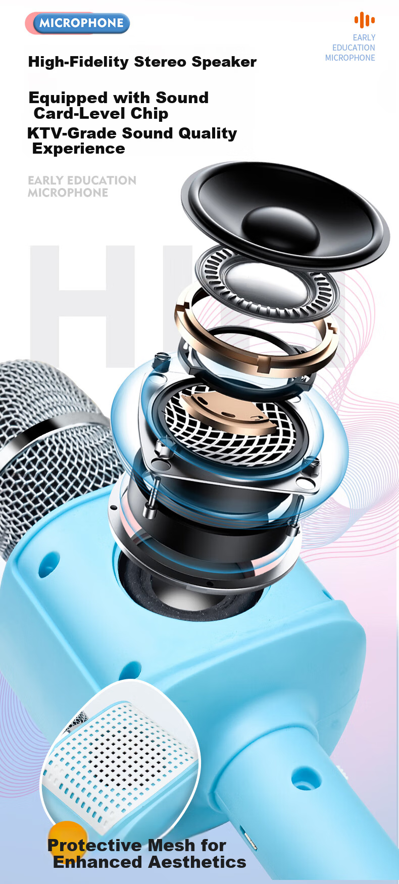 Mbery Smart AI Children's Microphone Speaker All-In Bluetooth Singing Toy for Boys And Girls Aged 3-6 Birthday Gift 5