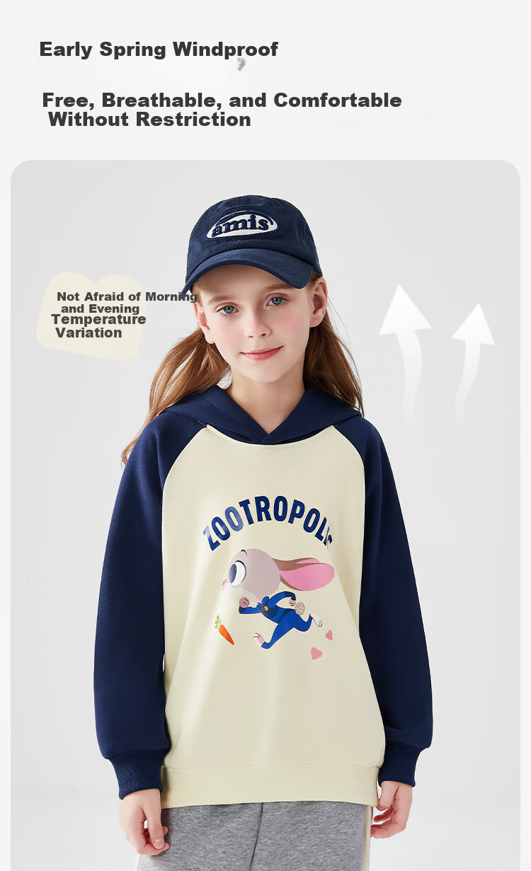 Disney Girls' Spring Hooded Sweatshirt Zootopia Stylish Children's Top Baby Spring Clothes ZL160039 Navy 130 4