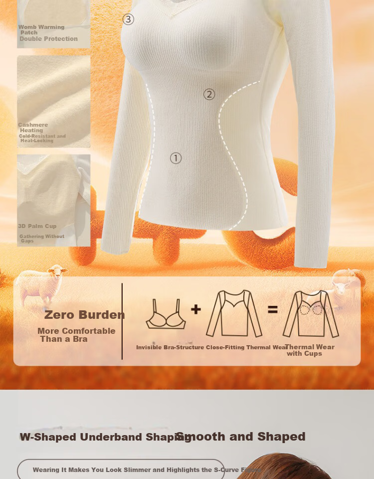 Mankejiao Women's Cashmere Silk Thermal Underwear Set Fleece Lined Thickened 2025 Autumn Winter New Long Johns Bra-Free 6