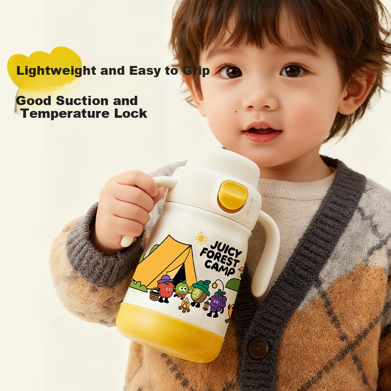 NEVS Easy-Sip Insulated Children's Water Bottle with Flip Lid, Straw, and Thermal Milk Bottle for Babies 6+ Months, 300ml