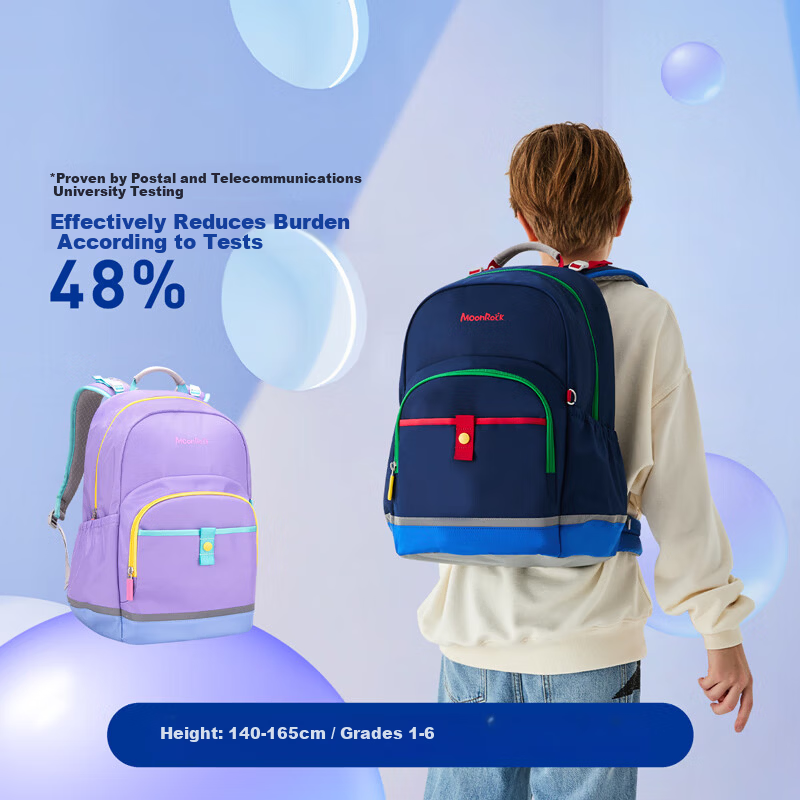 MoonRock Elementary School Children's Ergonomic Backpack for Grades 3-6 Boys and Girls Navy Blue