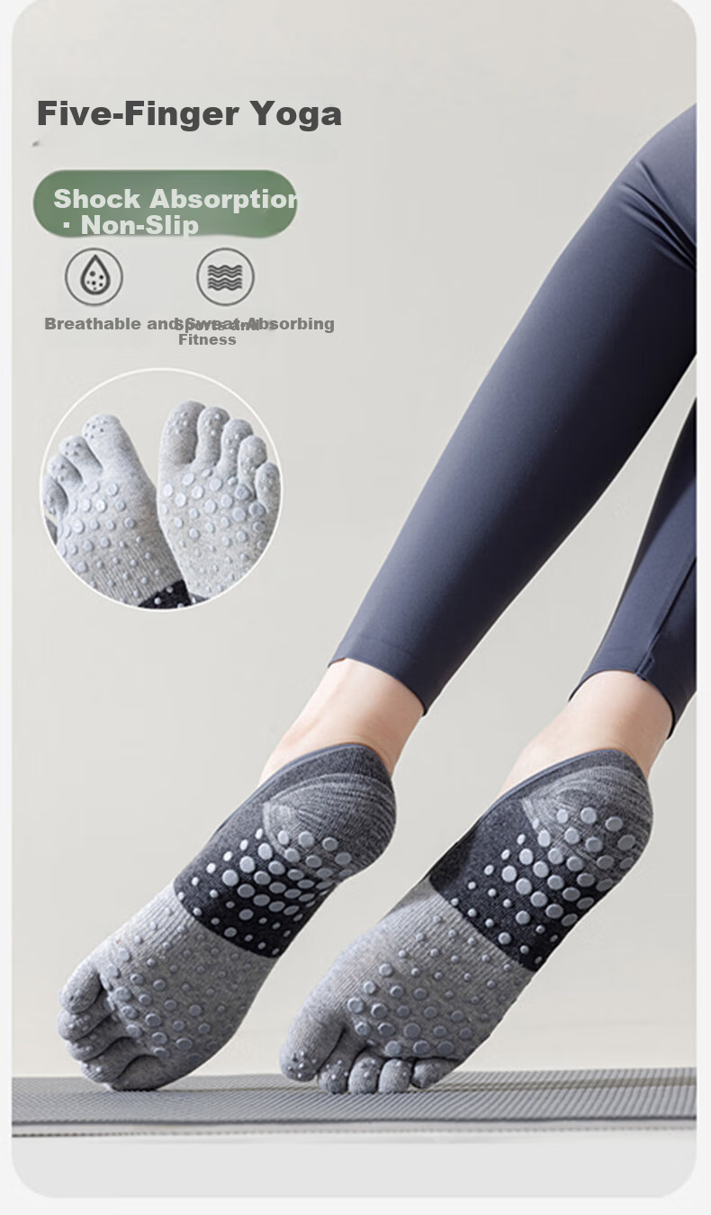 Keerluoke Yoga Socks for Women, Professional Non-Slip Pilates Indoor Exercise Aerobics Dance Fitness Five-Toe Socks, 2 Pairs Black + Pink 1