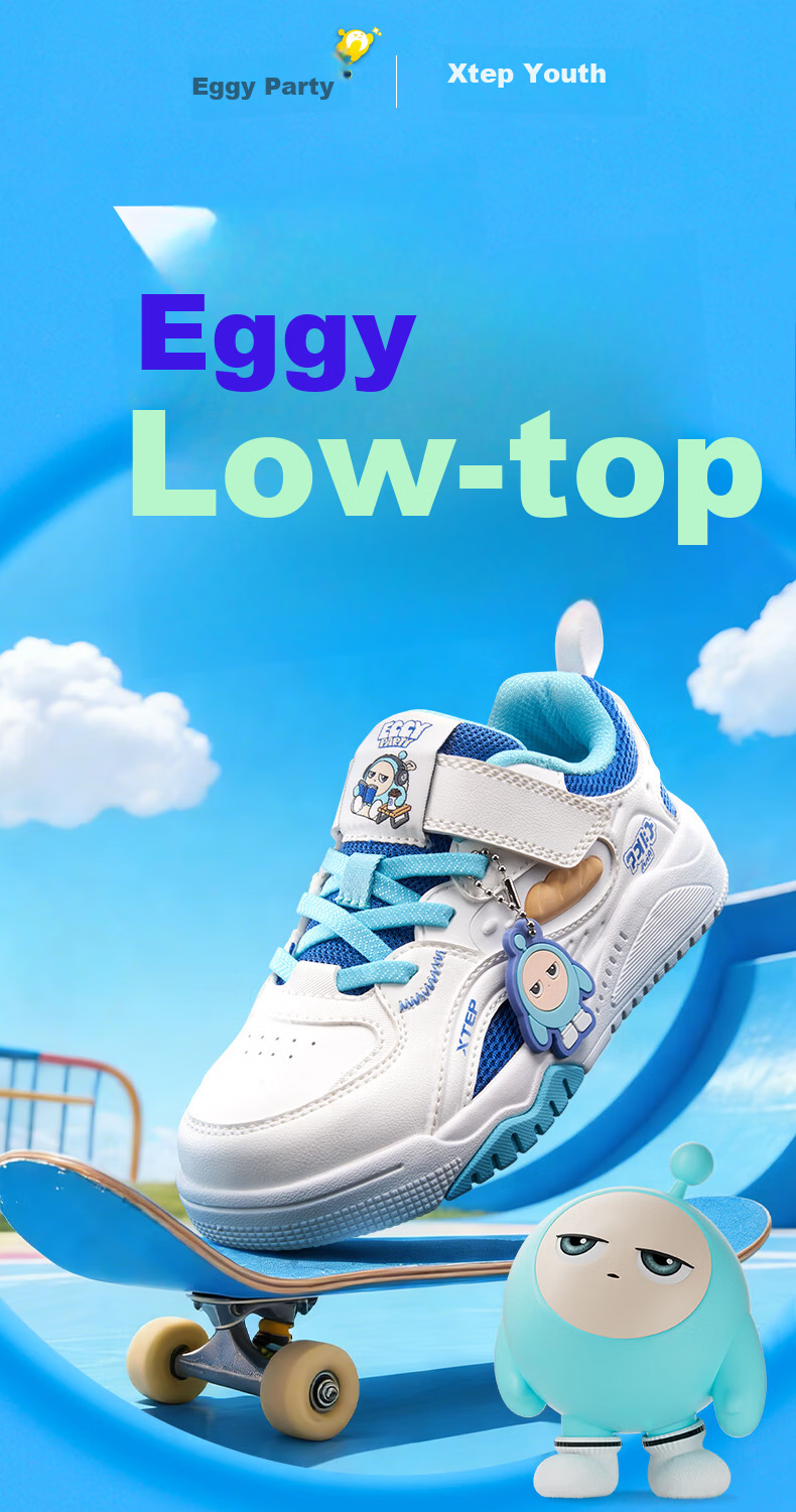 Xtep Kids Boys Egg Waffle Casual Sneakers Toddler Sports Shoes Classic White/Ceramic Blue/Sky Blue Size 32 1