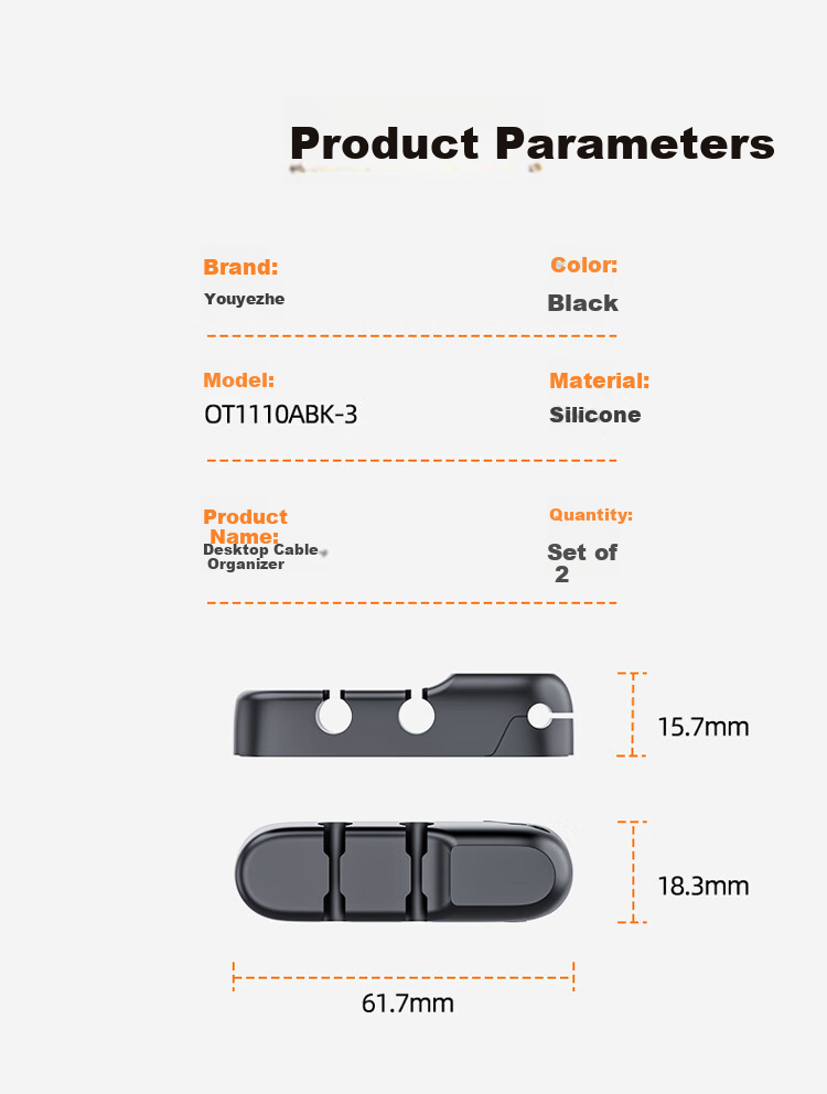 Superior Cable Organizer Desktop Hub Storage Management Power Data Cable Clip Wire Winder 3-Port 2-Pack OT1110ABK-3 8
