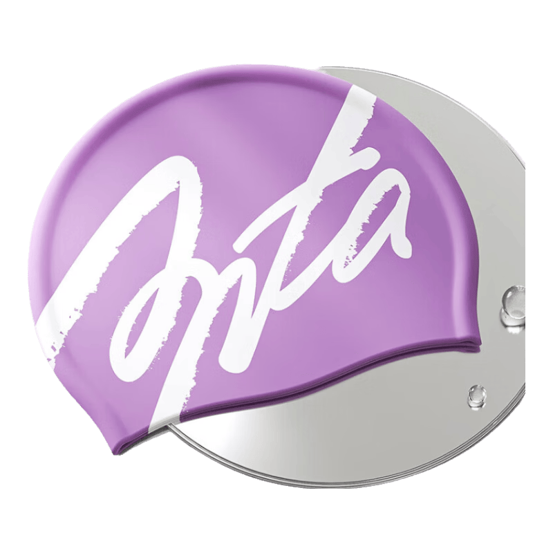 ANTA Unisex Silicone Waterproof Swim Cap with Ear Protection, Non-Tight Fit, Sports Swimming Cap, Chinese Dragon Design, Light Purple