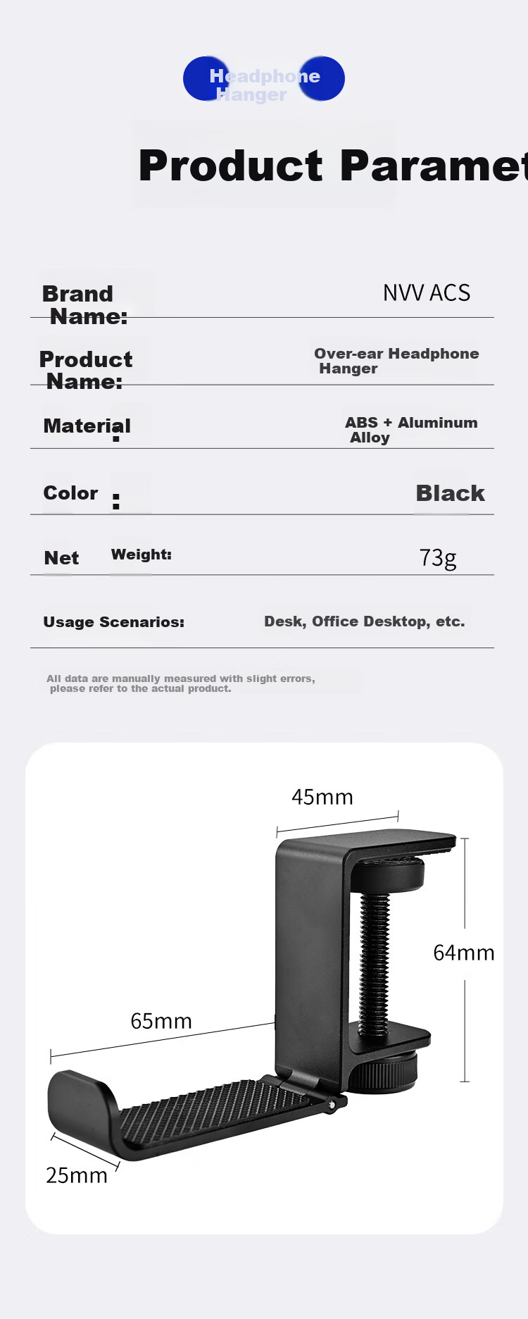 NVV Over-Ear Headphone Stand Multifunctional Gaming Device Storage Headset Hook Metal Clamp Desk Mount Compatible with ROG Razer Aluminum Alloy Foldable Black NG-3 7