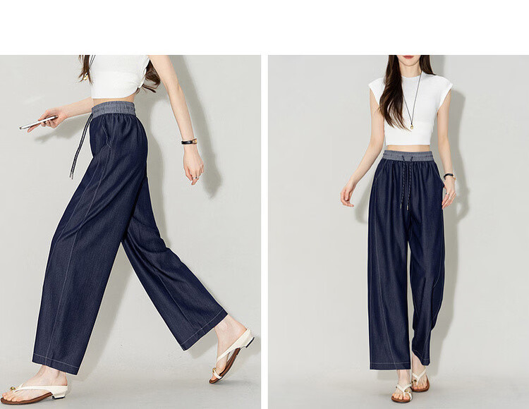 Demana Draped Air Pants Summer Commuter Colorblock Elastic Waist Curved Leg Loose Slim Petite Women's Casual Pants 9