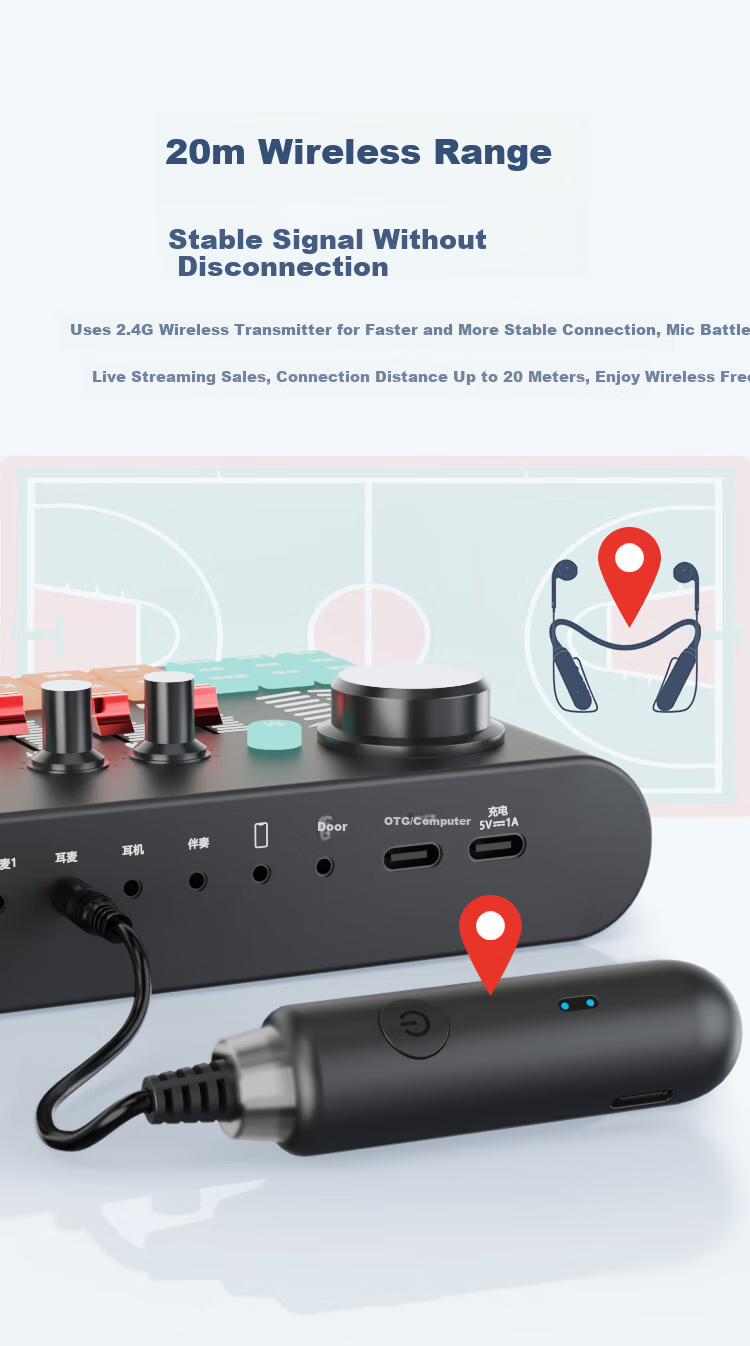 Newmine CYC10 Wireless Monitoring Live Streaming Headset with Sound Card Microphone Set, Bluetooth Neckband Earphones, Wireless Sound Card, One-to-Two Connection for Mobile Phones 11
