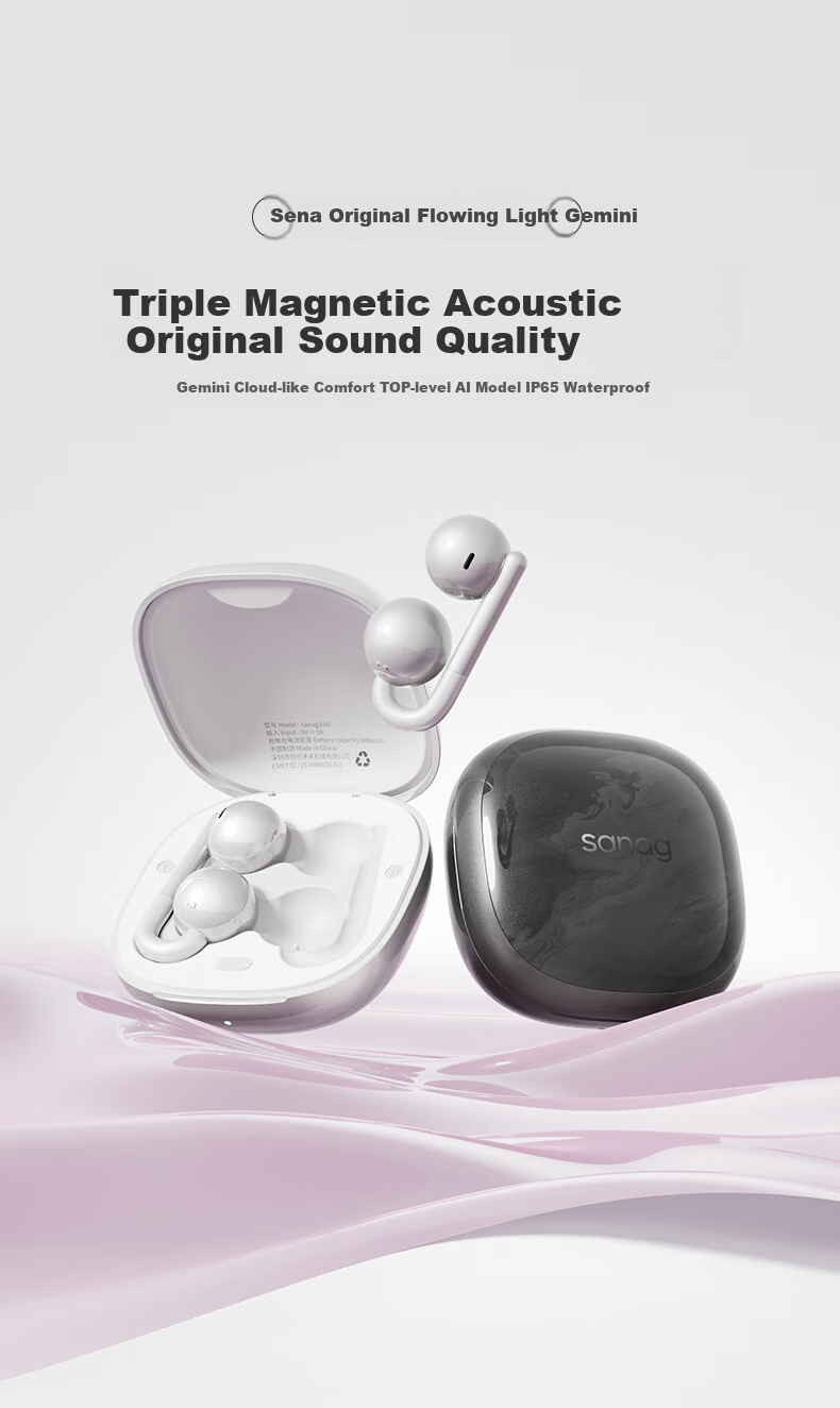 SANAG Sena F60 Bluetooth Earphones Clip-On Wireless Open-Ear Sports Noise-Cancelling Ear-Hook for Apple iPhone Pearl White 2