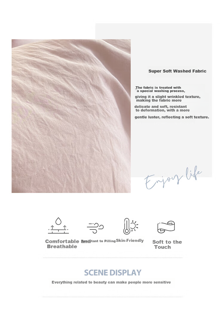 AVIVI Class A Washed Cotton Duvet Cover Single Dormitory Single Quilt Cover 150x200 Cream Pink 6