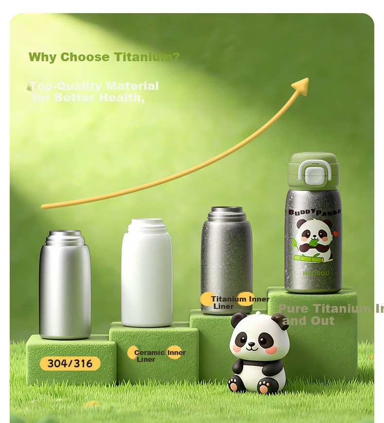 HEOSCU Children's Titanium Insulated Straw Water Bottle for Boys and Girls, Primary School Titanium Water Flask, Kindergarten Dual-Use 3