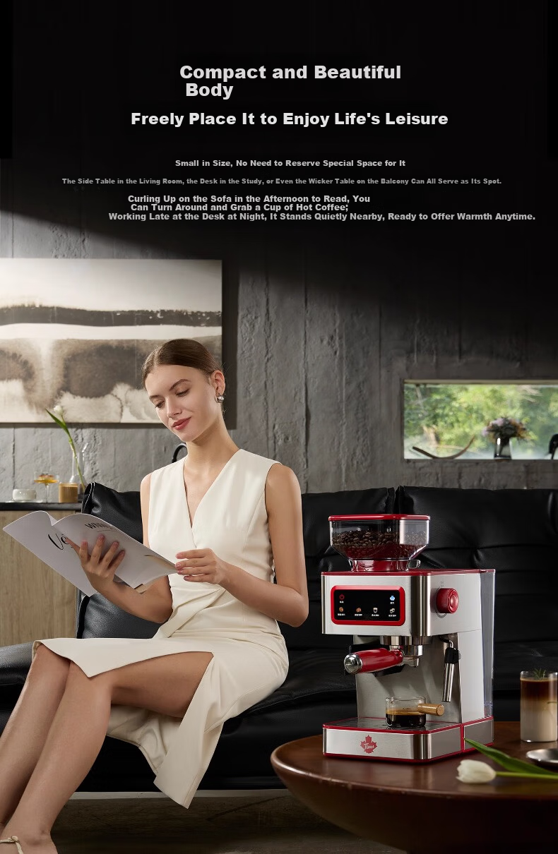 Tim Hortons Tims T5 Fully/ Semi-Automatic Italian Home Coffee Machine Grinder Integrated Cold Brew Version One-Touch Milk Frother Detachable Burr Silver 17