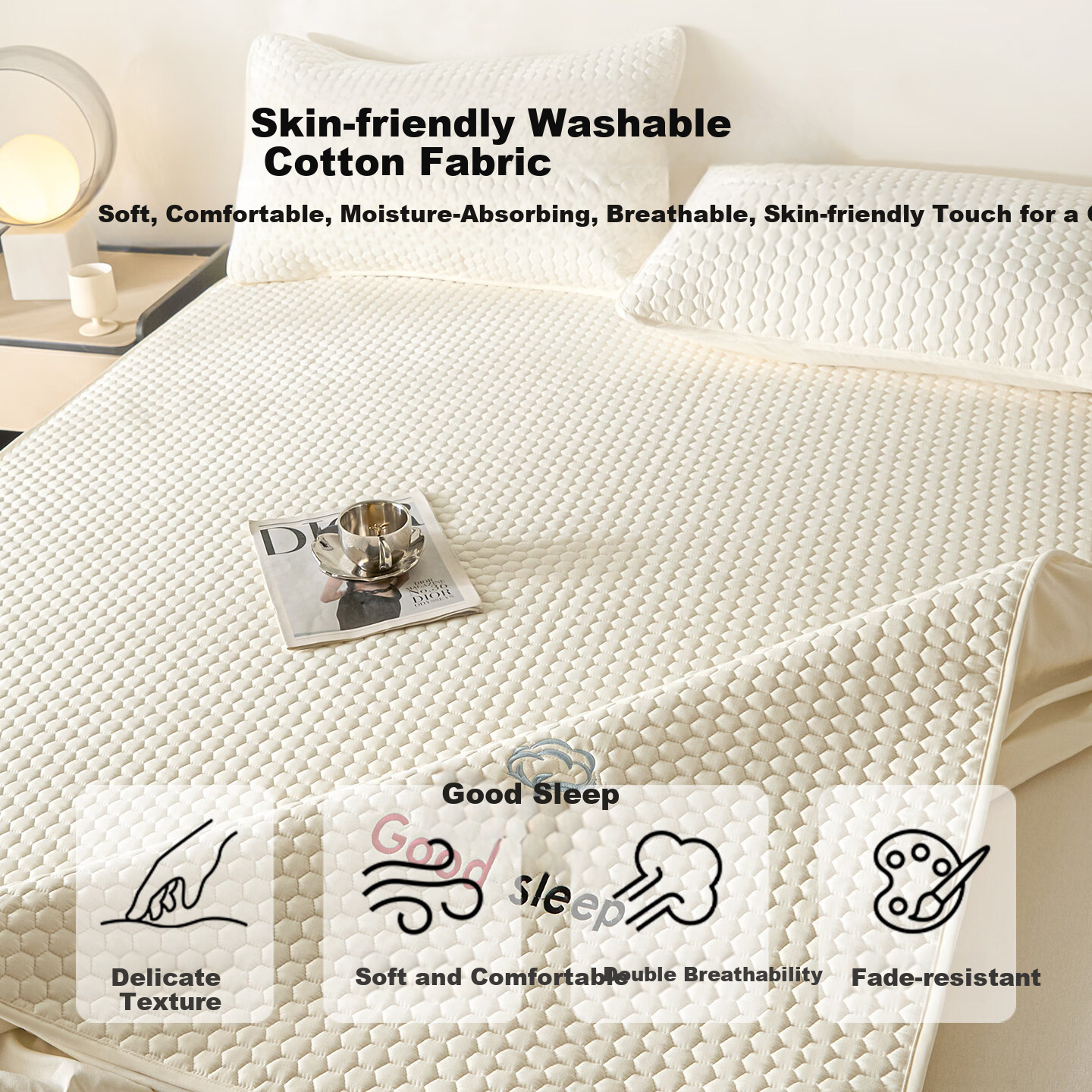 Hodo Class A Cotton Fitted Sheet 1.8x2m Full Coverage Bed Sheet Mattress Protector Yunshu White
