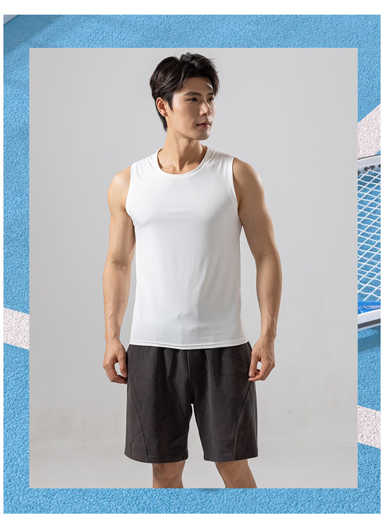 Xunmianren Men's Sleeveless Sports T-Shirt Wide Shoulder Base Layer Vest Summer Sports Ice Silk Breathable Quick-Dry Vest 3