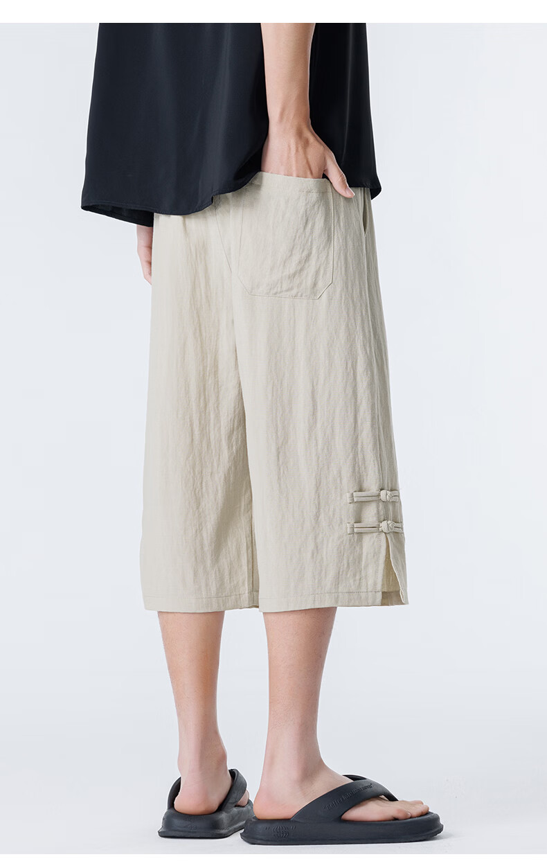 ROMON Men's Summer Thin Ice Silk Cool Feeling Seven-Point Shorts Trendy National Style Casual Pants K337 Gray XL 14