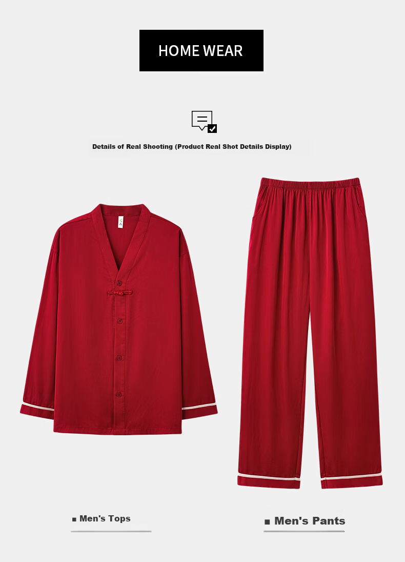 Caramella Women's New Chinese Style Spring Autumn Red Bridal Wedding Men's Couple Pajama Set 12