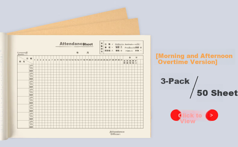 SIMAA Attendance Sheet Work Record Book 31-Day Attendance Register 50 Sheets Scheduling Work Log Check-in Book 1 Pack 6